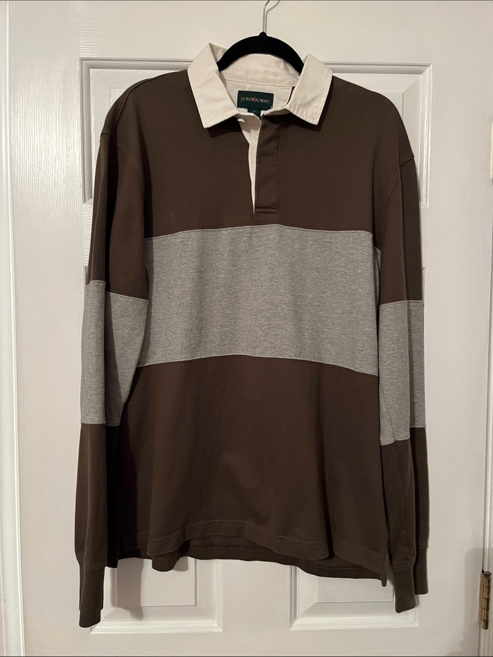 J. Crew Brown and Gray Long-Sleeve Rugby Shirt with White Collar